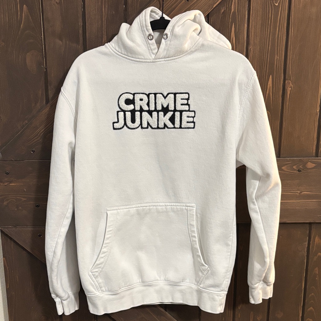 Crime Junkie White Hoodie  Embroidered Logo